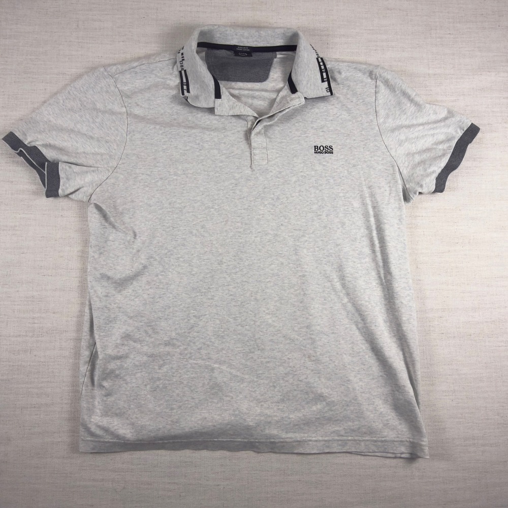 Hugo Boss Mens Regular Fit Luxury Cotton Polo Shirt Gray Short Sleeve Size XL